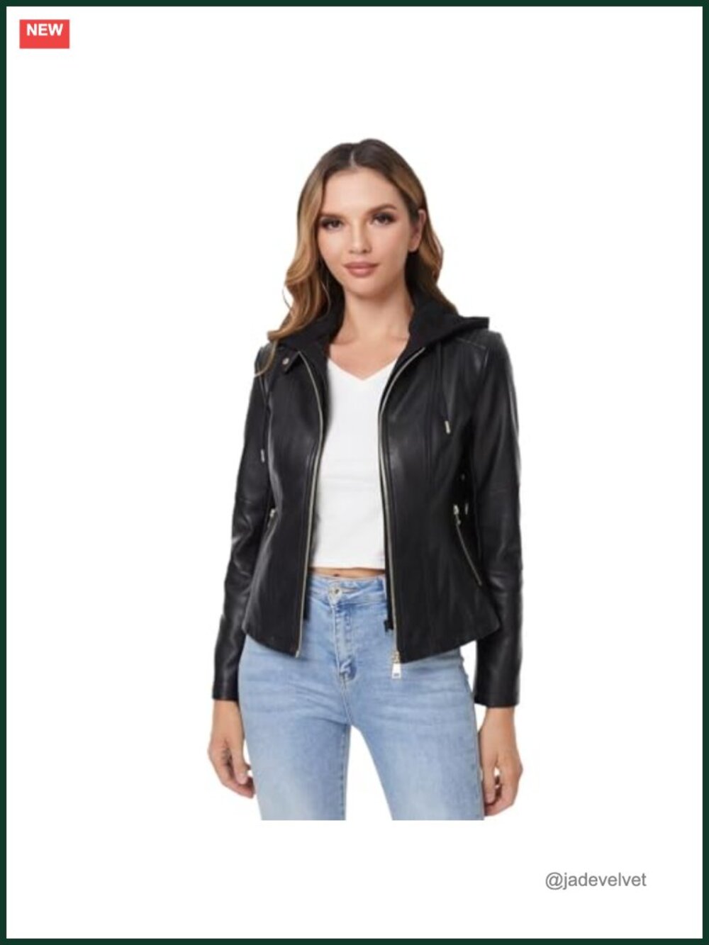 Faux Leather Moto Biker Jacket Removable Hooded Slim Fit